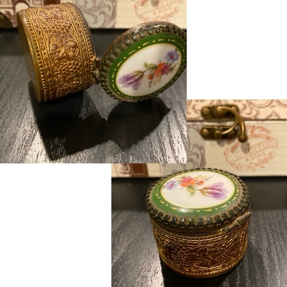 Vintage Patinated Victorian look Metal Vanity, Trinket, Jewel Box. 2x1.5 inches - Picture 12 of 16